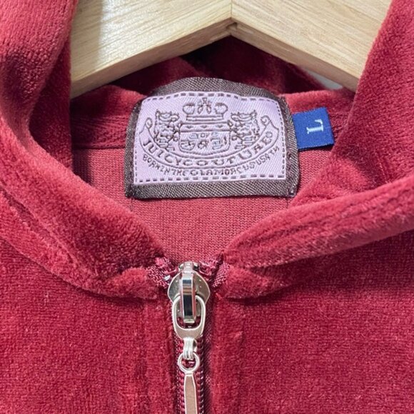 Juicy Couture Velour Zip Hoodie Garnet Red Classic Preppy Royal - Size L - Picture 8 of 8